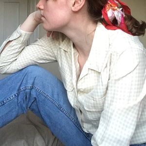 Vintage eighties silk cream gingham blouse